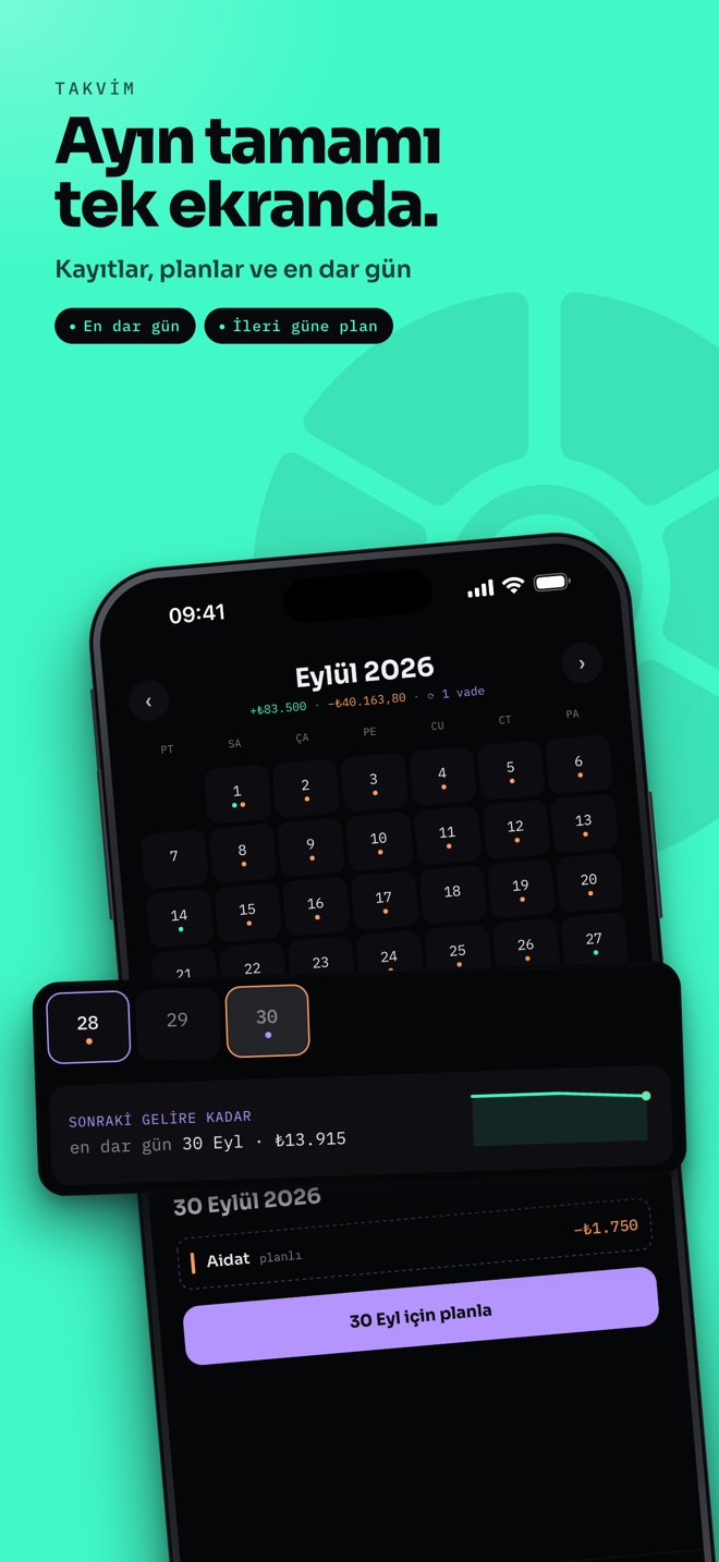 Eylül 2026 takvimi: işaretli günler, 30 Eylül'deki en dar gün kartı ve o günün planlı Aidat ödemesi